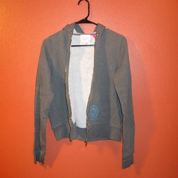 PINK Victoria Secret Woman Large Gray Blue Full Zip Long Sleeve Hooded Jacket - Picture 5 of 8